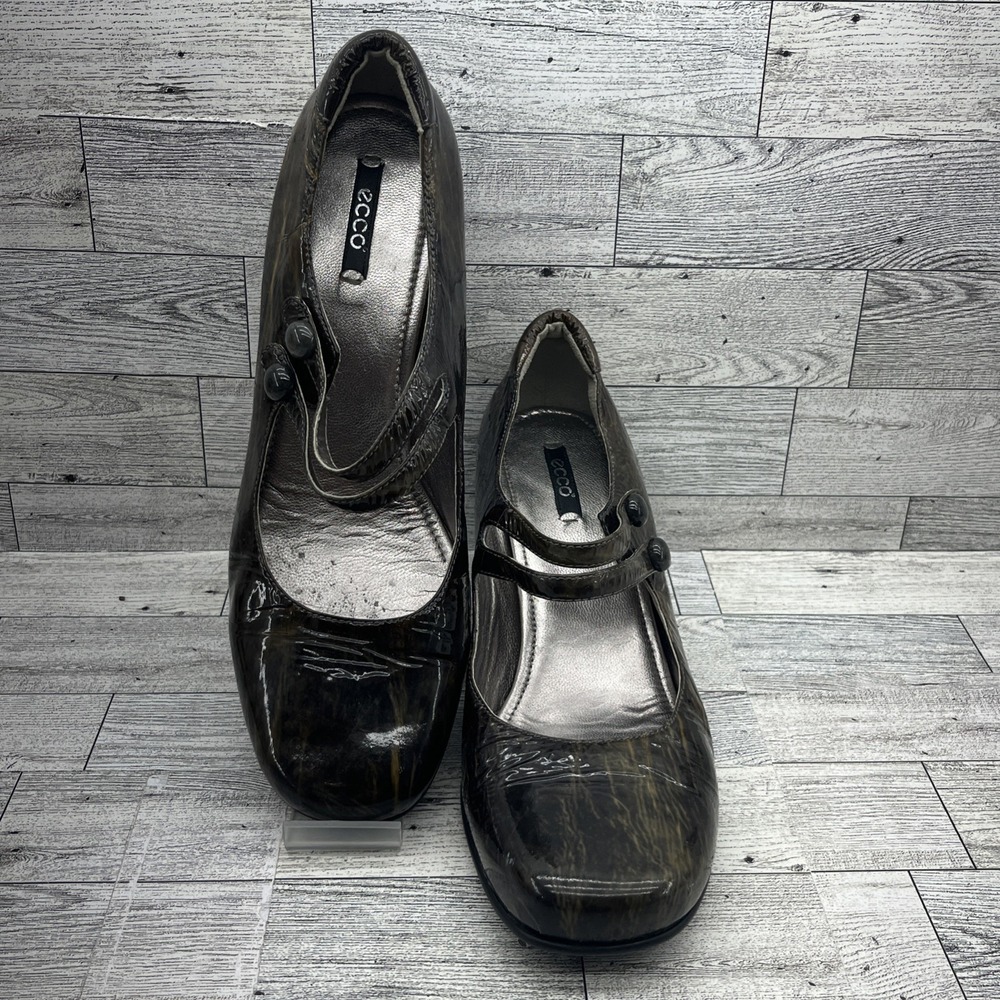 Ecco Bouillon Patent Leather Mary Jane Heels Shoes Women Size EU 41 US 10.5